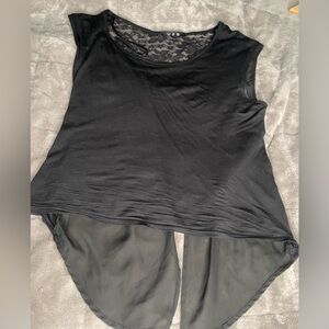 U2B Black sleeveless top with lace back and slit down the back. Can tie in a bow